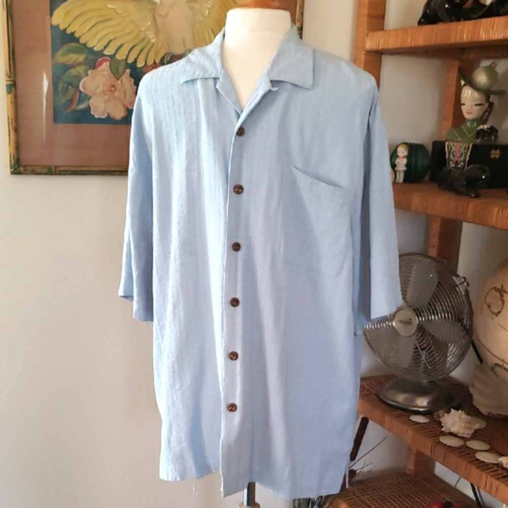 Jamaica Jaxx 100% Silk Blue Shirt Size XL